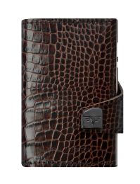 Reptile Leather Wallet CLICK & SLIDE by TRU VIRTUÂ® (Color: Croco Brown/Silver)