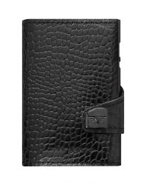 Reptile Leather Wallet CLICK & SLIDE by TRU VIRTUÂ® (Color: Croco Black/Black)